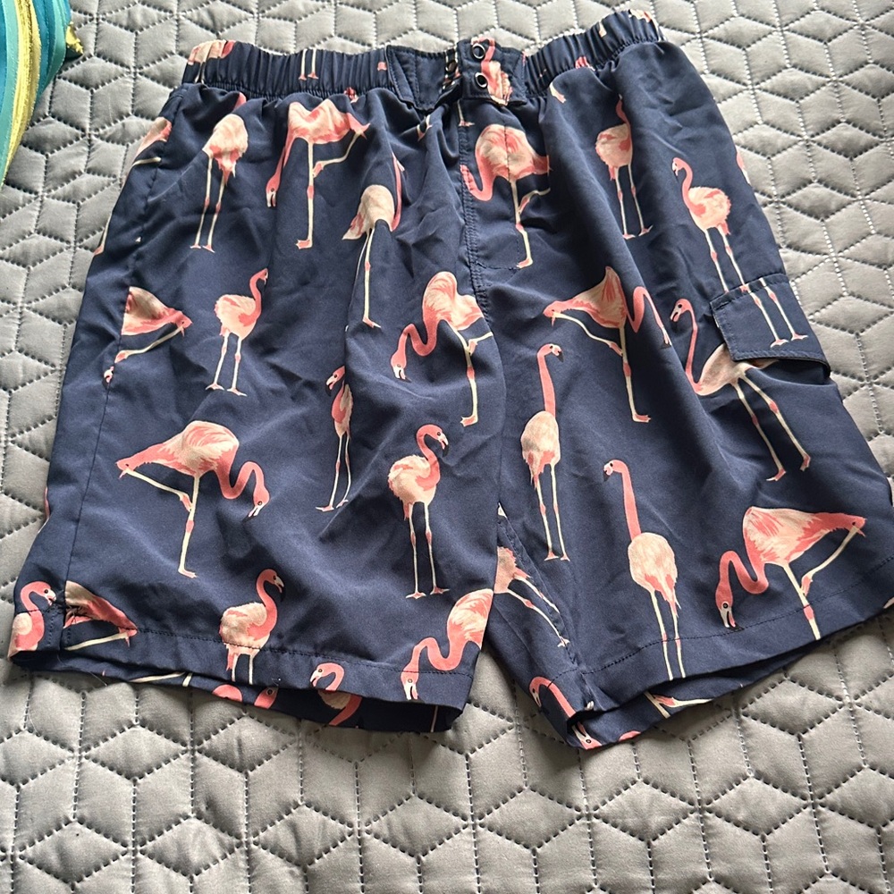 Navy Flamingo Print Cargo Shorts for Men
